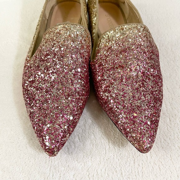 Shoedazzle Women's Avery Pointed Glitter Flat Pink Gold Ombre Loafers Size 6.5 - Picture 9 of 9